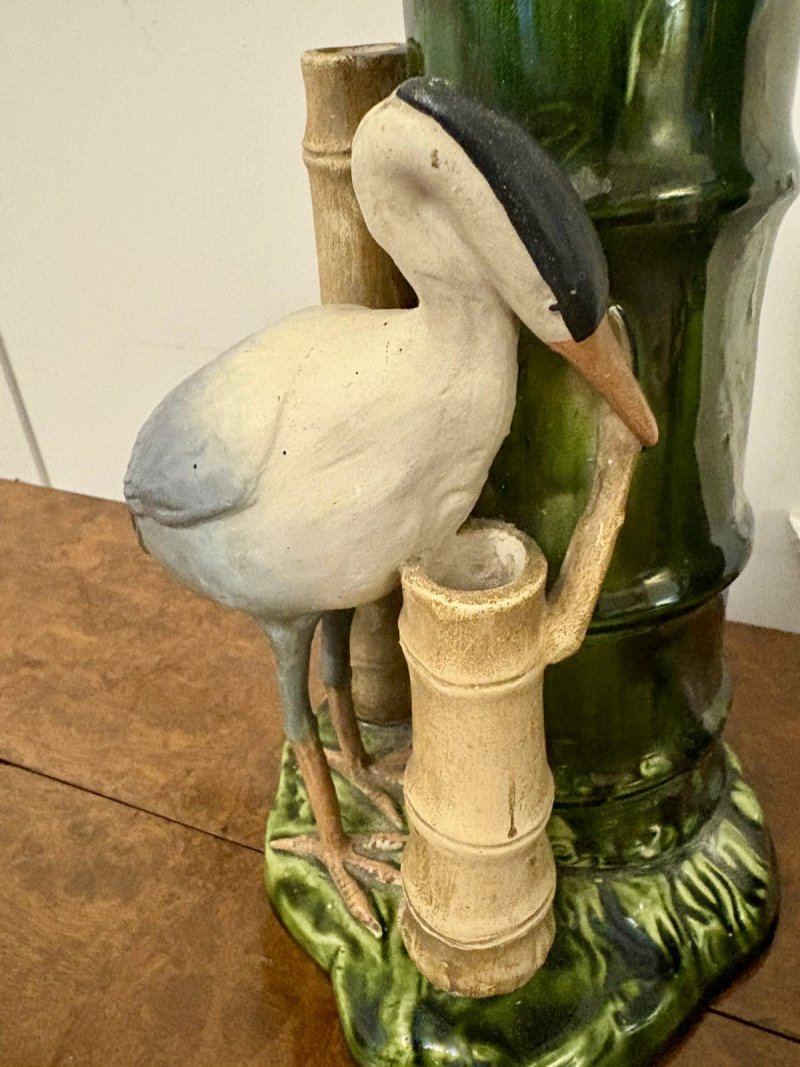 Antique Pair of Victorian Bretby Art Pottery Bamboo and Stork Vases - Image 10